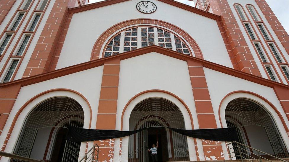 The Santo Antonio Cathedral in Chapeco was draped with a black sash