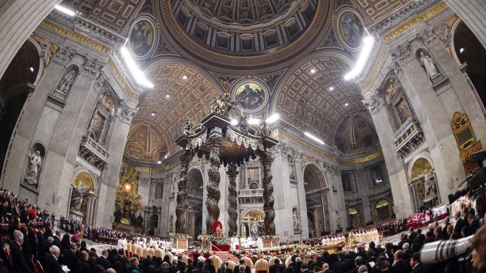 Pope Francis celebrates a Mass on December 24, 2016 at St Peter's basilica in Vatican.