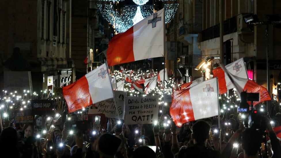 demonstrators in Valletta