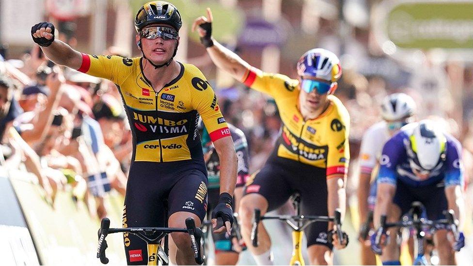 Cyclists cross finish line in Manchester