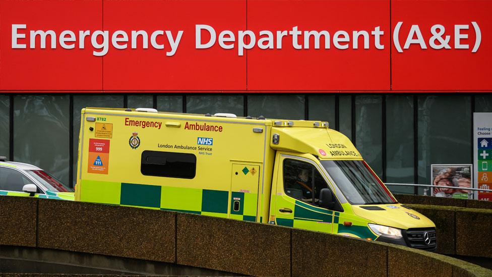 Ambulance teams work in the Accident and Emergency zone of St Thomas' Hospital on 19 December 2022 in London, England