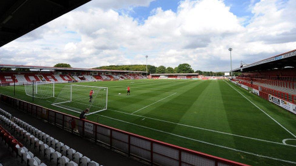 General view of the pitch at The Lamex Stadium.