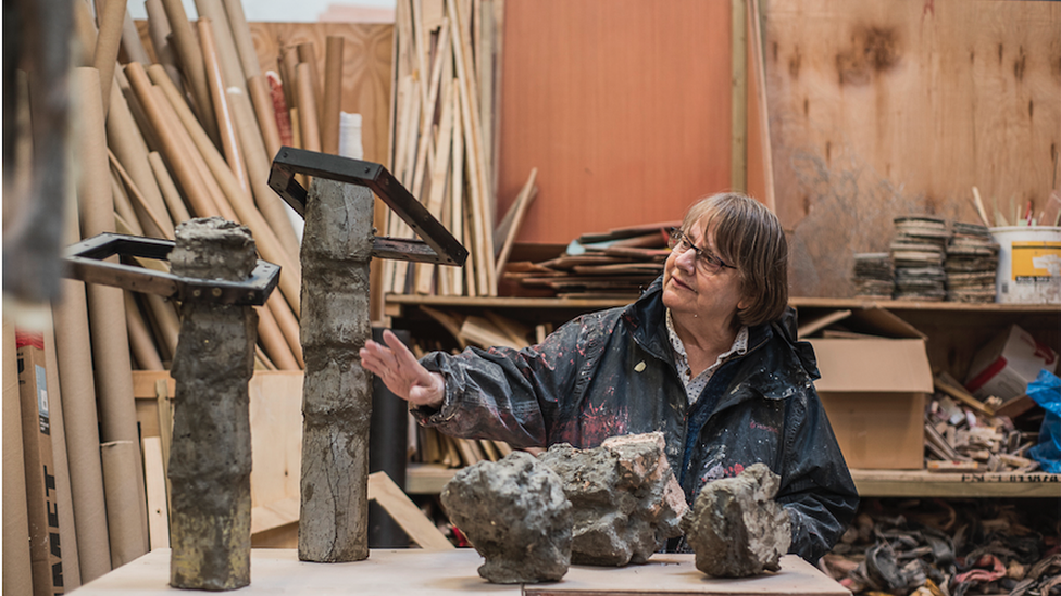 Phyllida Barlow in her studio