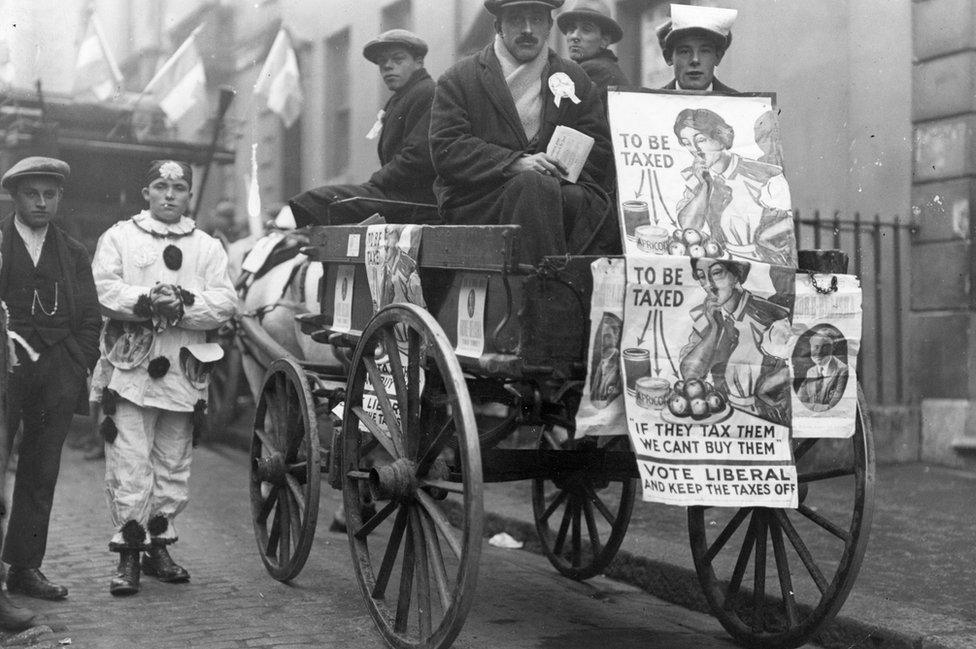 People on wagon electioneering in Devonport, Plymouth