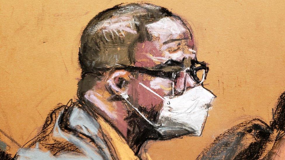 Singer R. Kelly listens during his sex abuse trial at Brooklyn's Federal District Court in New York, US, 20 August 2021