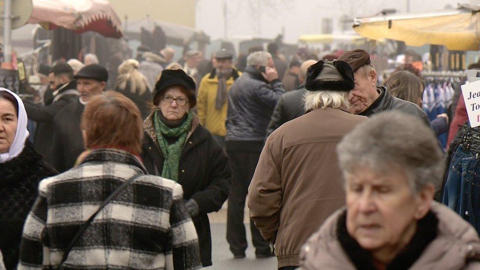 Shoppers at the market in Hayange, France