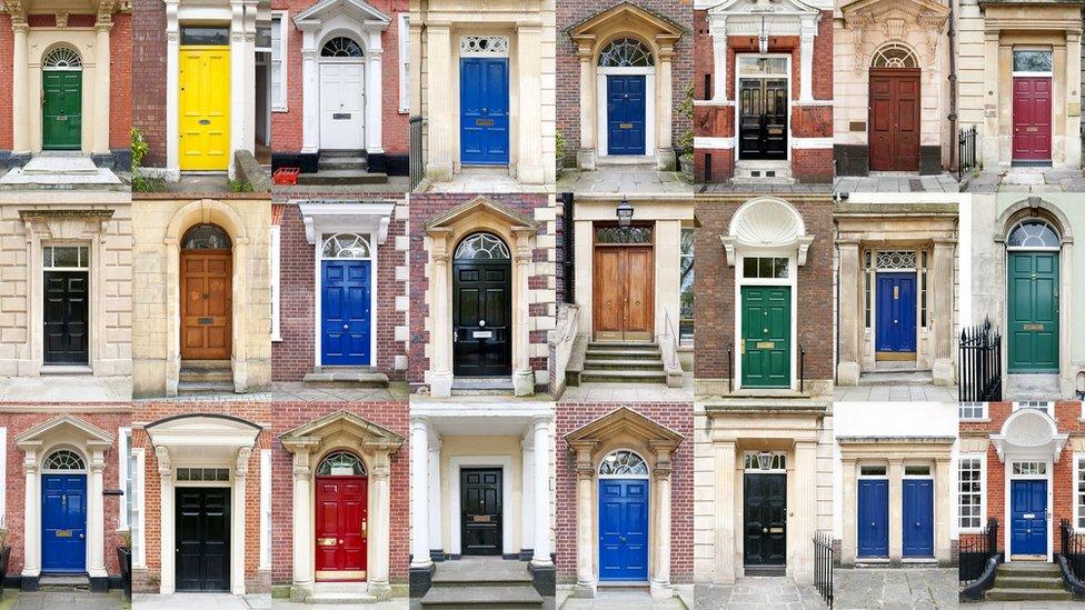 Thirty-two colourful front doors