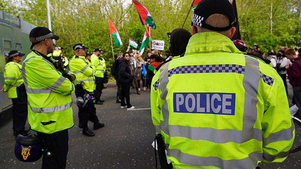 Police officers at the protest