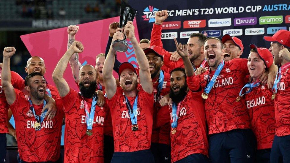 England celebrating their T20 World Cup victory