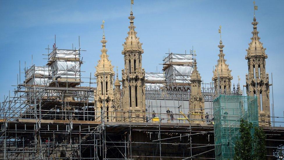 June 2015: scaffolding on the Houses of Parliament