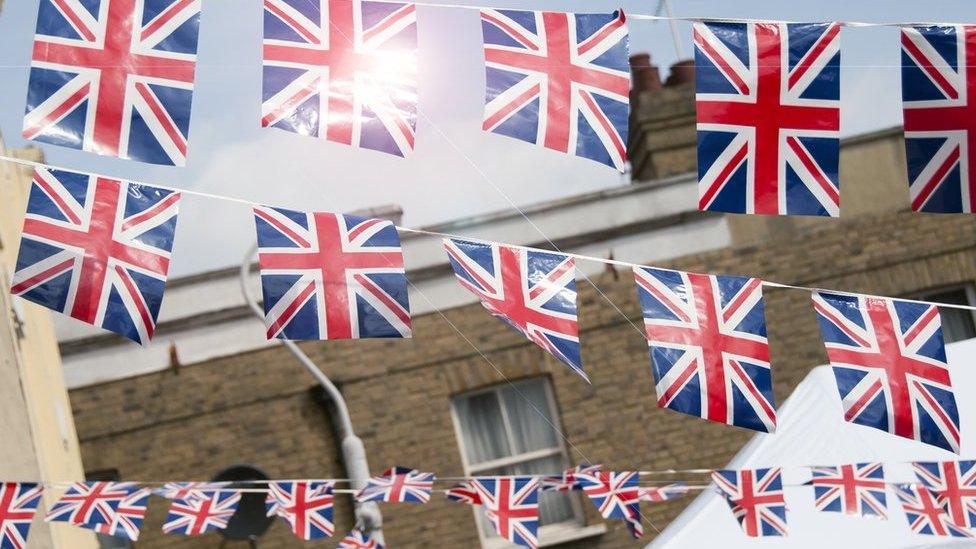 Union Jacks lining a street