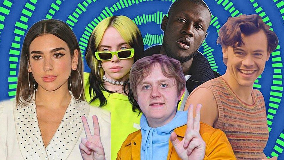 Dua Lipa, Billie Eilish, Lewis Capaldi, Stormzy and Harry Styles.