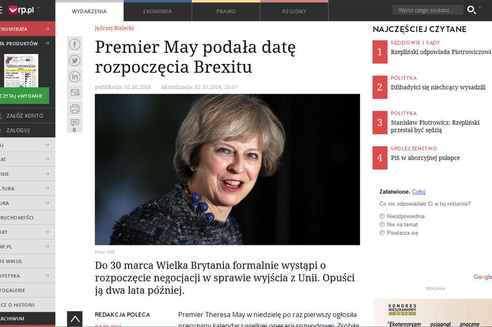 Screengrab of Polish newspaper website Rzeczpospolita