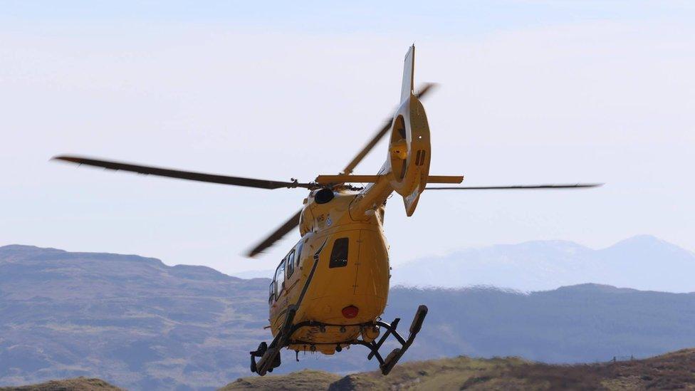 Air ambulance helicopter during rescue operation