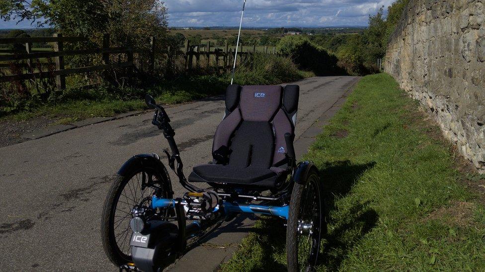 Mr Fulcher's recumbent HD26 bike at Earsden