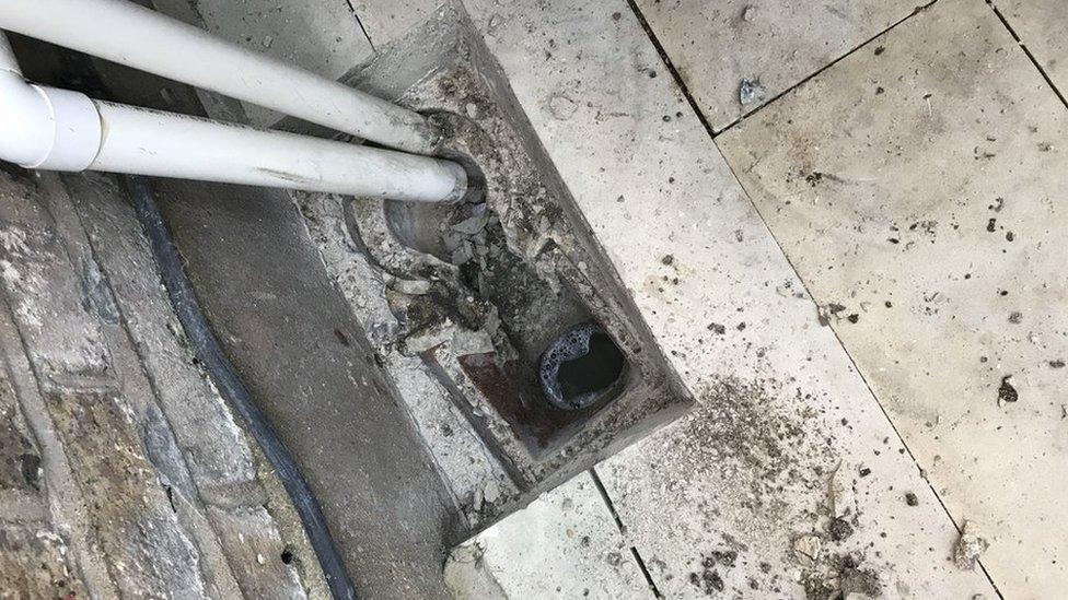 Broken sewage pipe