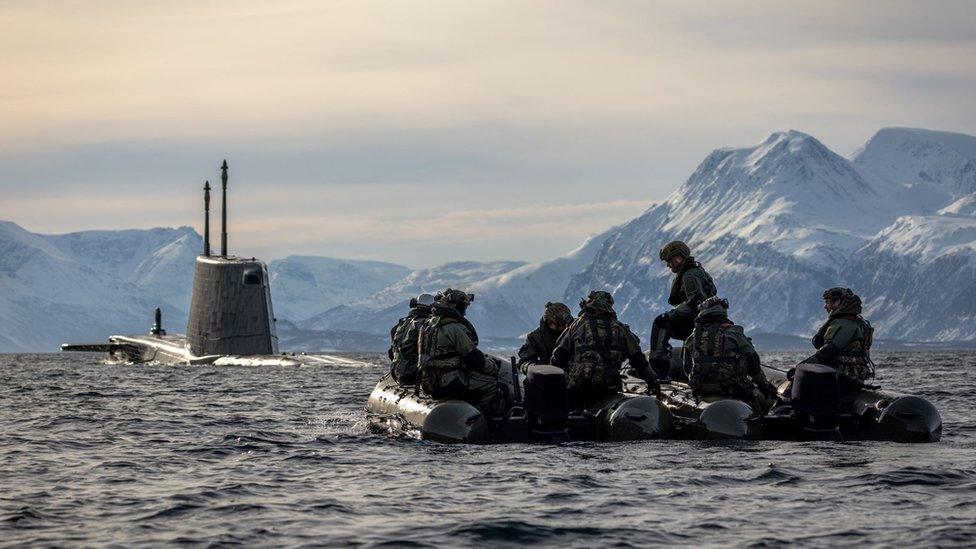 Royal Navy personnel in dinghy taking part in Operation Cold Response