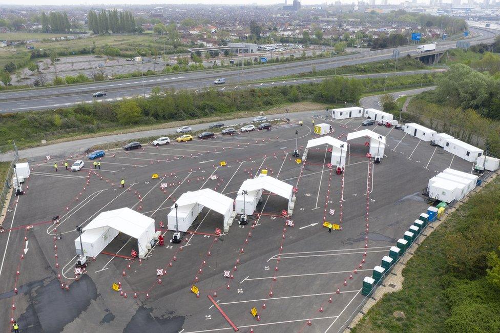 An aerial view of an empty testing centre