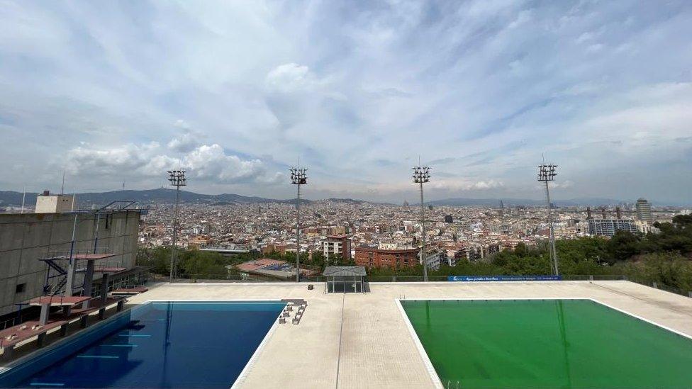 A view shows the municipal swimming pools of Montjuic, as the supply of drinking water has fallen to its lowest level since 1990 due to extreme drought, in Barcelona, Spain May 7