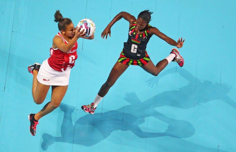 Laura Malcolm of England competes for the ball during the Play-off for 3rd/4th place Fast5 Netball Series match between England and Malawi at Hisense Arena on October 30, 2016 in Melbourne