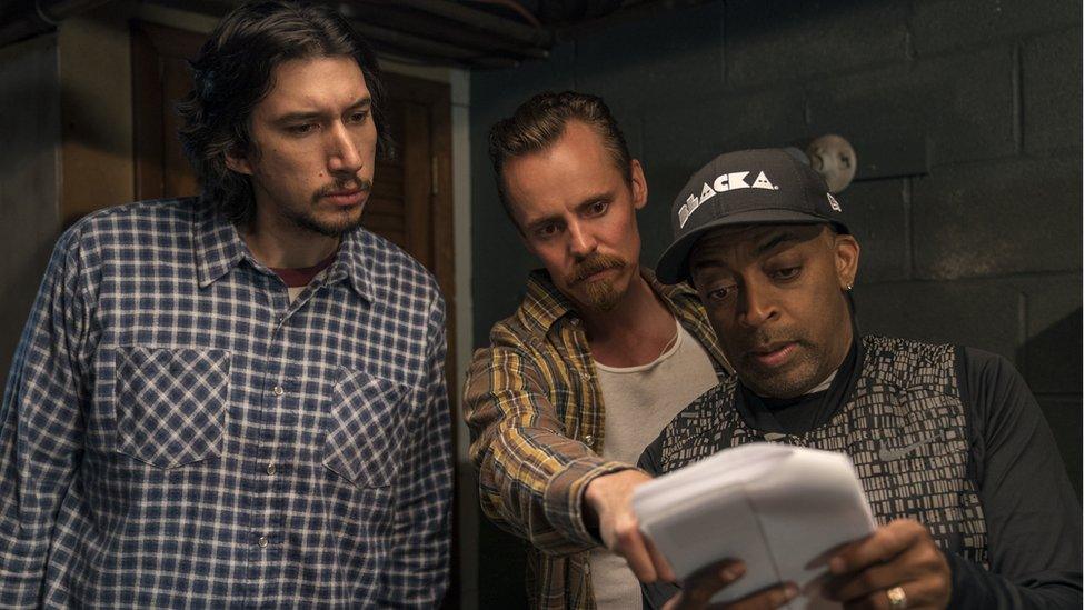 Spike Lee (right) on the set of BlacKkKlansman