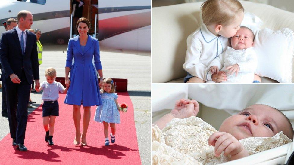 Composite image of Royal family, and Prince George and Princess Charlotte in their younger years.