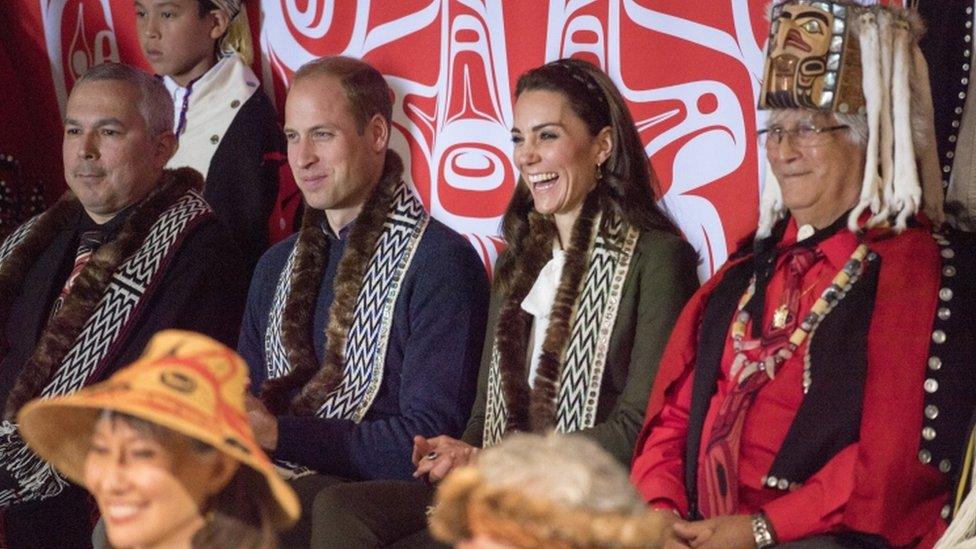 The Duke and Duchess of Cambridge during a visit to the island of Haida Gwaii