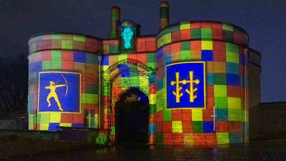 Nottingham's In Your Face, illuminating Nottingham Castle ahead of its spring 2021 reopening