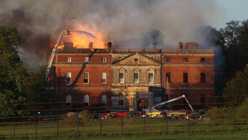 Clandon Park on fire