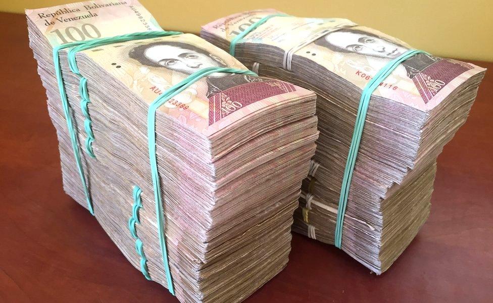 Pile of Venezuelan banknotes worth $100