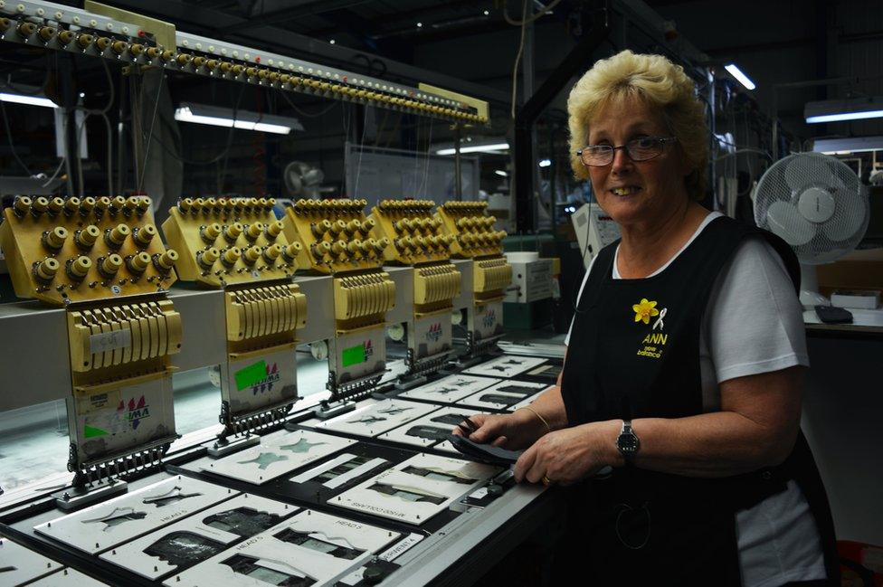 Ann in front of her machine
