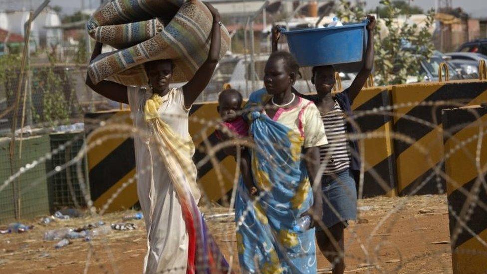 People going to a camp for displaced people in Juba