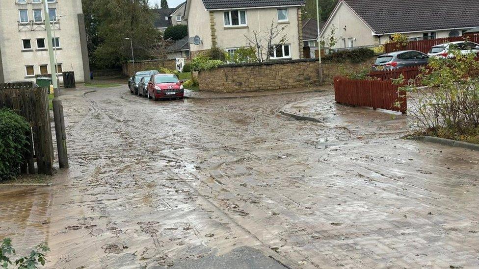 Muddy street in Invergowrie