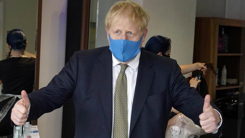 Boris Johnson wearing a mask on a visit in his Uxbridge constituency