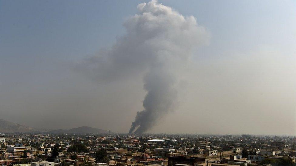 Smoke rising above Kabul city after an attack