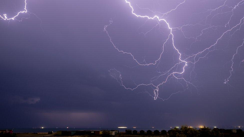 A lightning bolt captured over the Solent in Hampshire