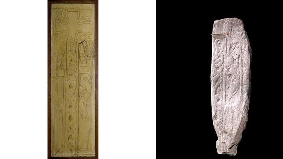 Drawing and digital image of the Malew Church standing stone