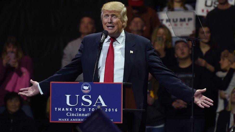 US President-elect Donald Trump speaks during the USA Thank You Tour at the US Bank Arena in Cincinnati, Ohio on December 1, 2016