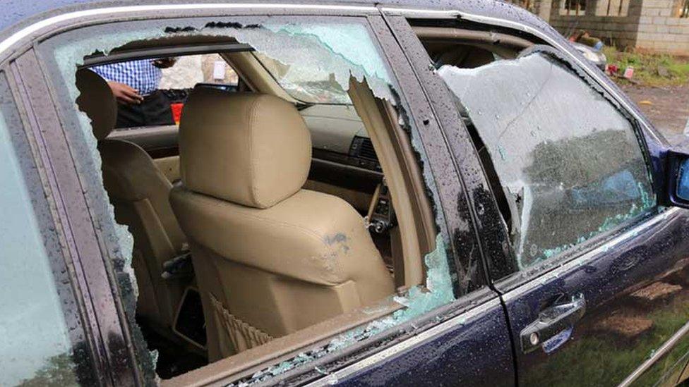 Jacob Juma's bullet-ridden car - pictured on Friday 6 May 2016 in Nairobi, Kenya