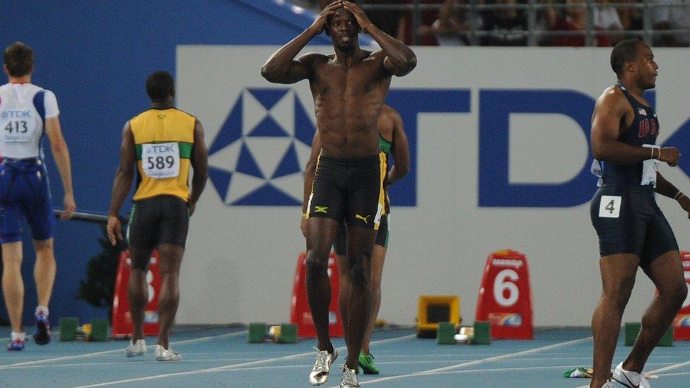 Usain Bolt false starts in Daegu, South Korea in 2011