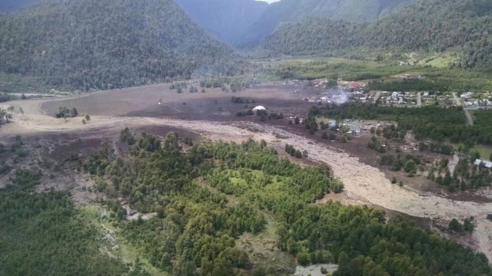 Damage done by a landslide is seen in Villa Santa Lucia, Los Lagos, Chile December 16, 2017