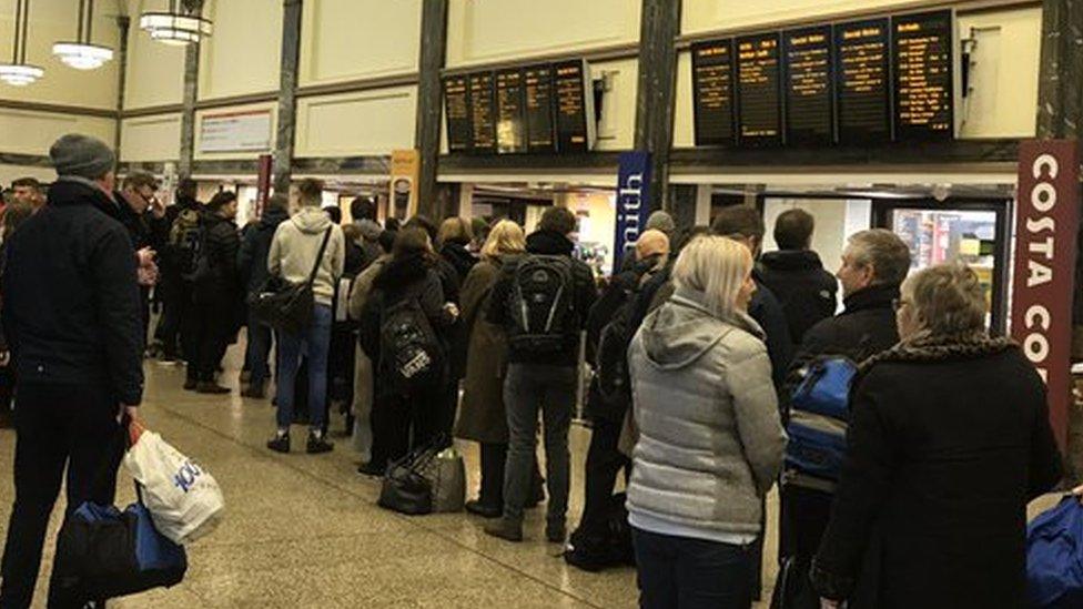 Passengers at Cardiff Central station