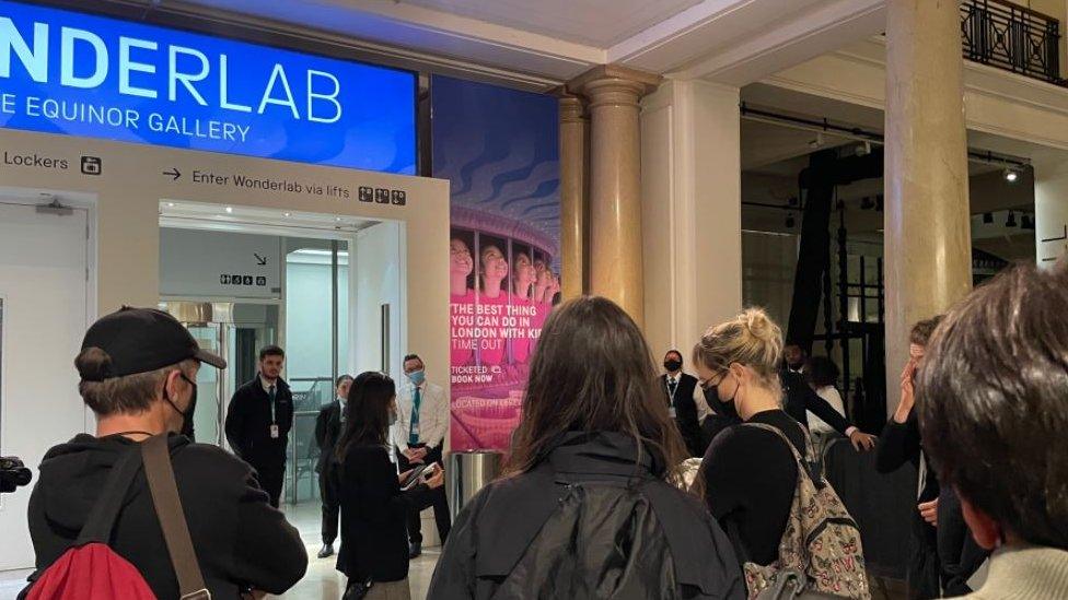 Protesters in the museum