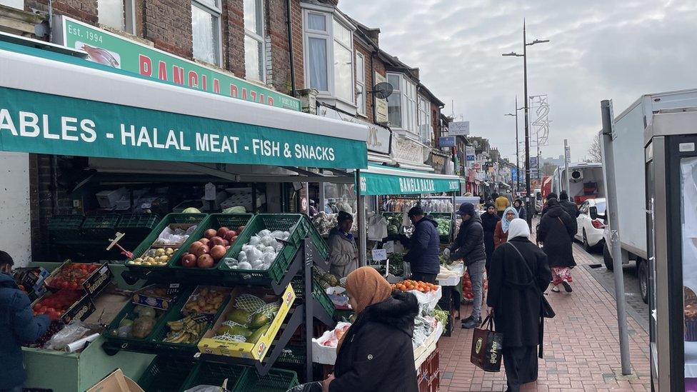 A fruit and vegetable shop in the Bury Park area of Luton