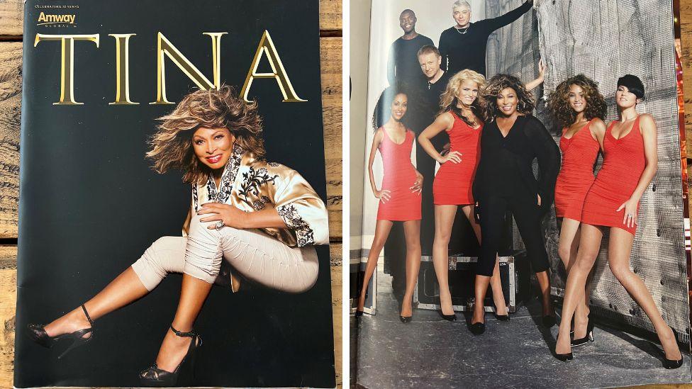 Composite image of two pages of the 2009 concert programme showing Tina Turner and dancers