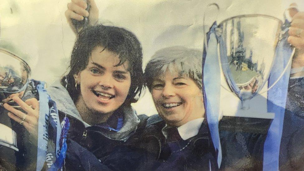 Louise Cooper celebrates the double with her mum