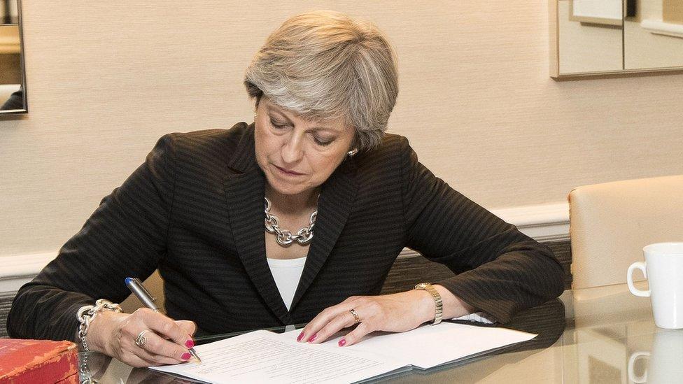 Theresa May writing her conference speech in 2017