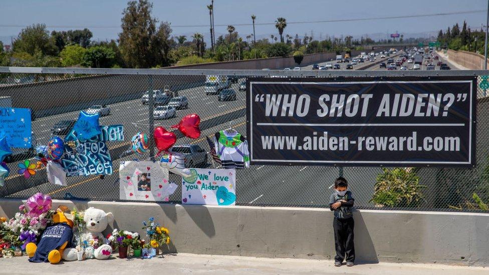 Banners have been placed on the overpass near to where Aiden Leos was killed