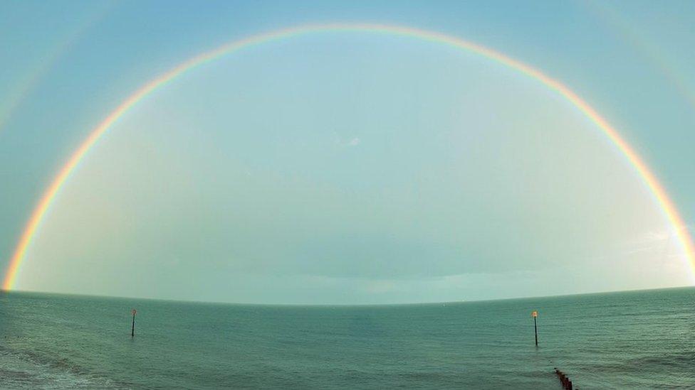 Double rainbow over the sea in Teignmouth, Devon