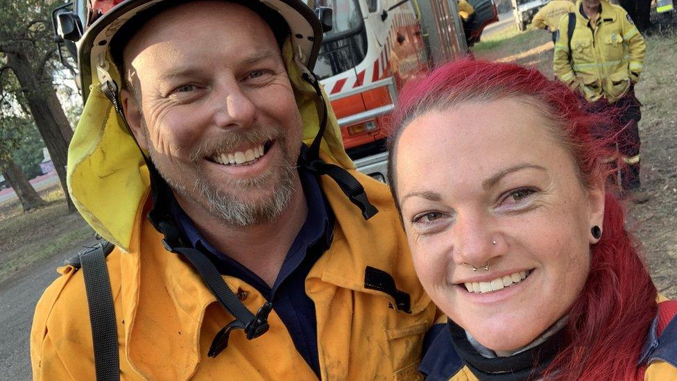 Lucy Baranowski (right) with another firefighter at Karrajong Heights station on Saturday